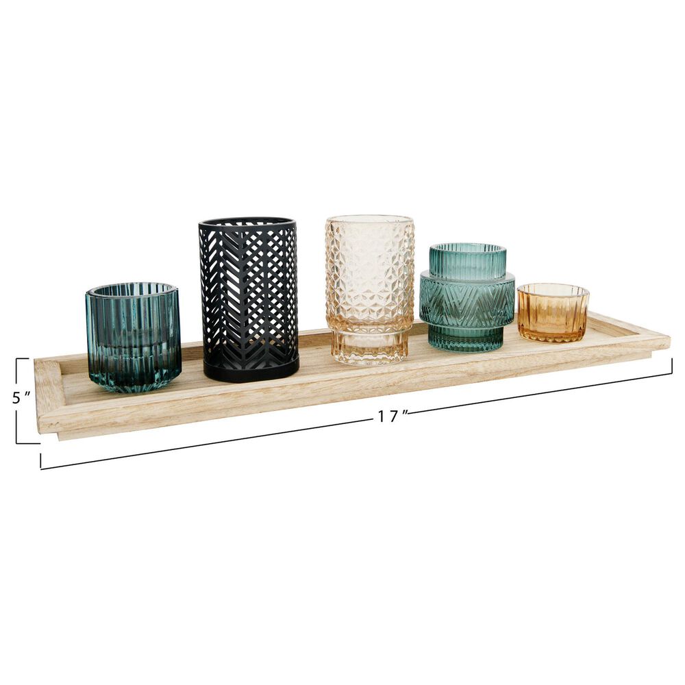 Creative Coop 6-Piece Embossed Candle Holder with Tray Set in Multicolor, , large