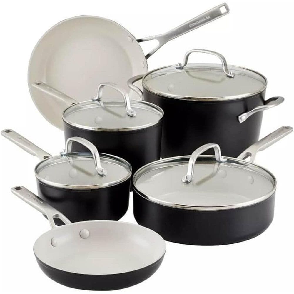 KitchenAid 10-Piece Hard Anodized Ceramic Nonstick Cookware Set in Matte Black, , large