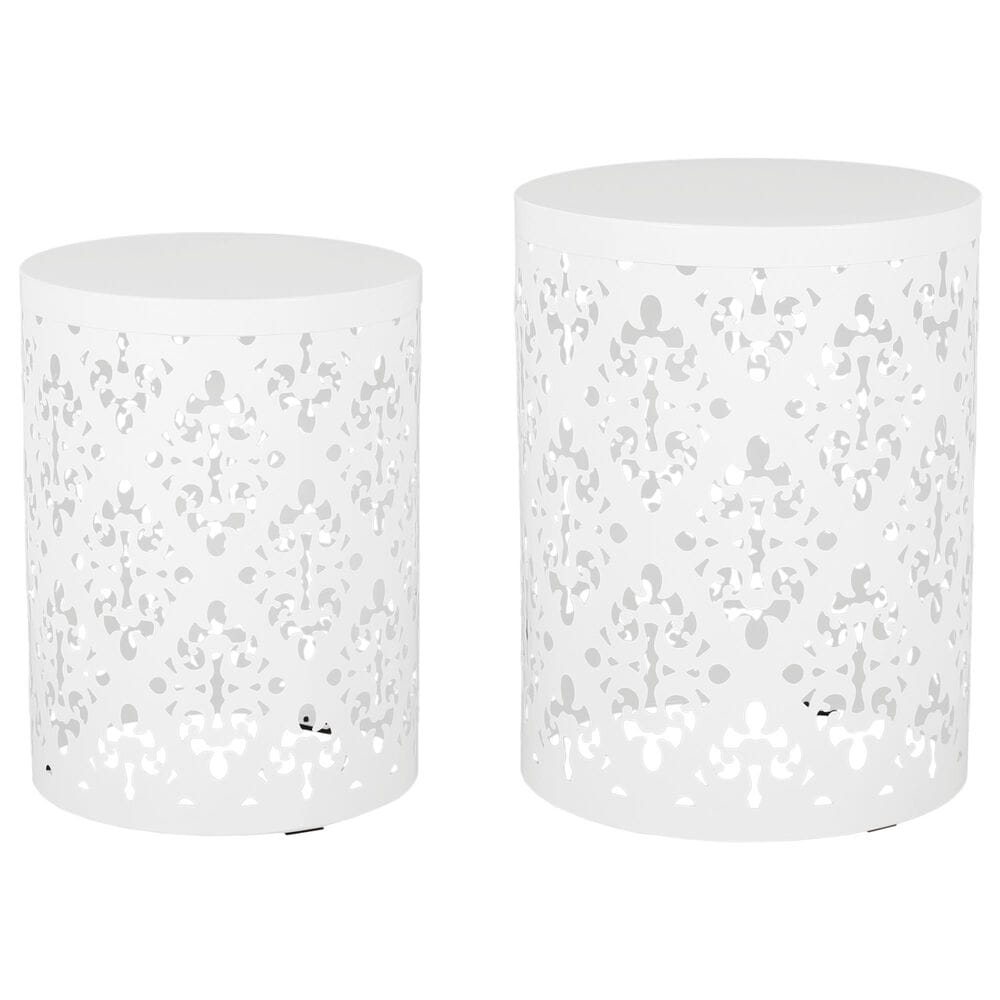 Hearth and Haven Outdoor End Table with Floral Pattern in White (Set of 2), , large