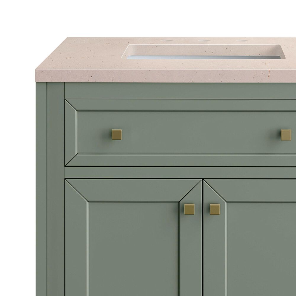 James Martin Vanities Chicago 30&quot; Single Bathroom Vanity in Smokey Celadon with 3 cm Eternal Marfil Quartz Top and Rectangular Sink, , large