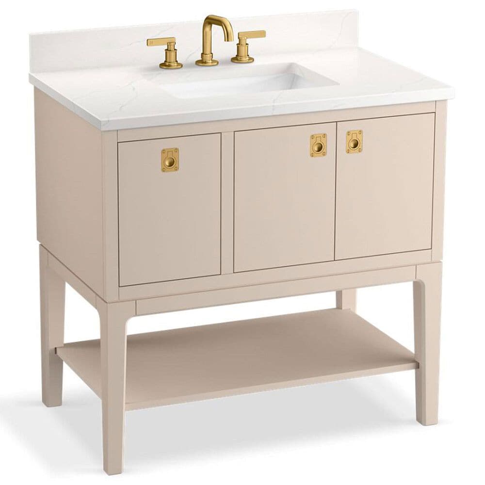 Kohler Seagrove 36" Single Bathroom Vanity in Light Clay with 3 cm White Quartz Top and Rectangular Sink, , large