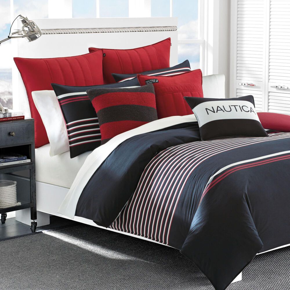 Revman Mineola 3-Piece Queen Duvet Cover Set in Red, Cream and Navy, , large