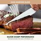 Green Pan Elite 8-Piece Steak Knife Set with Light-Wood Handles in Stainless Steel, , large