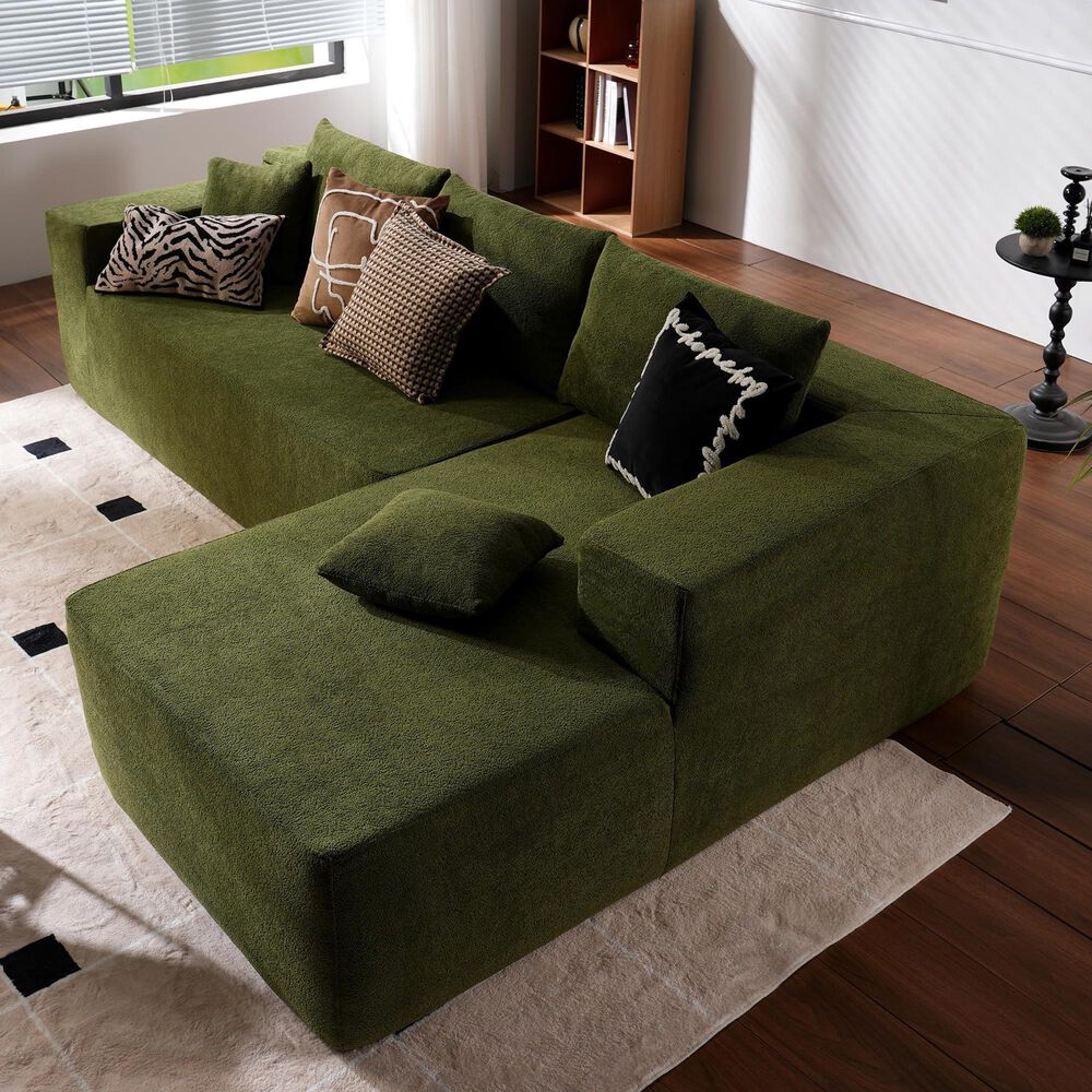HOMLUX 2-Piece Mod Sectional with RAF Chaise in Green, , large