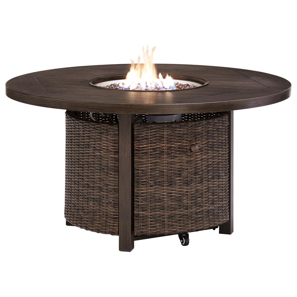 Ashley Paradise Trail Round Fire Pit Table in Medium Brown, , large