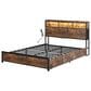 HOMLUX 4-Drawer Queen Storage Bed with LED Bookcase Headboard and Charging Station in Rustic Brown, , large