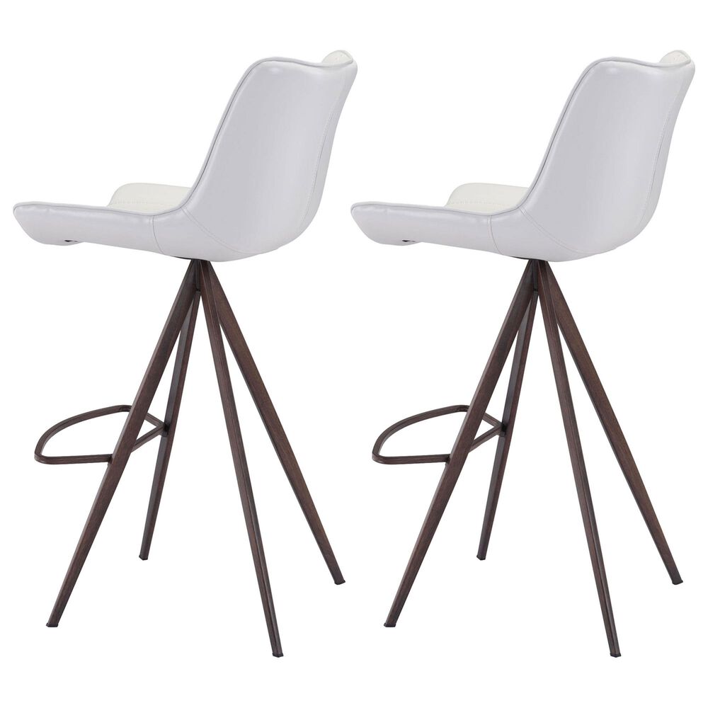 Zuo Modern Aki Bar Stool in White and Dark Brown &#40;Set of 2&#41;, , large