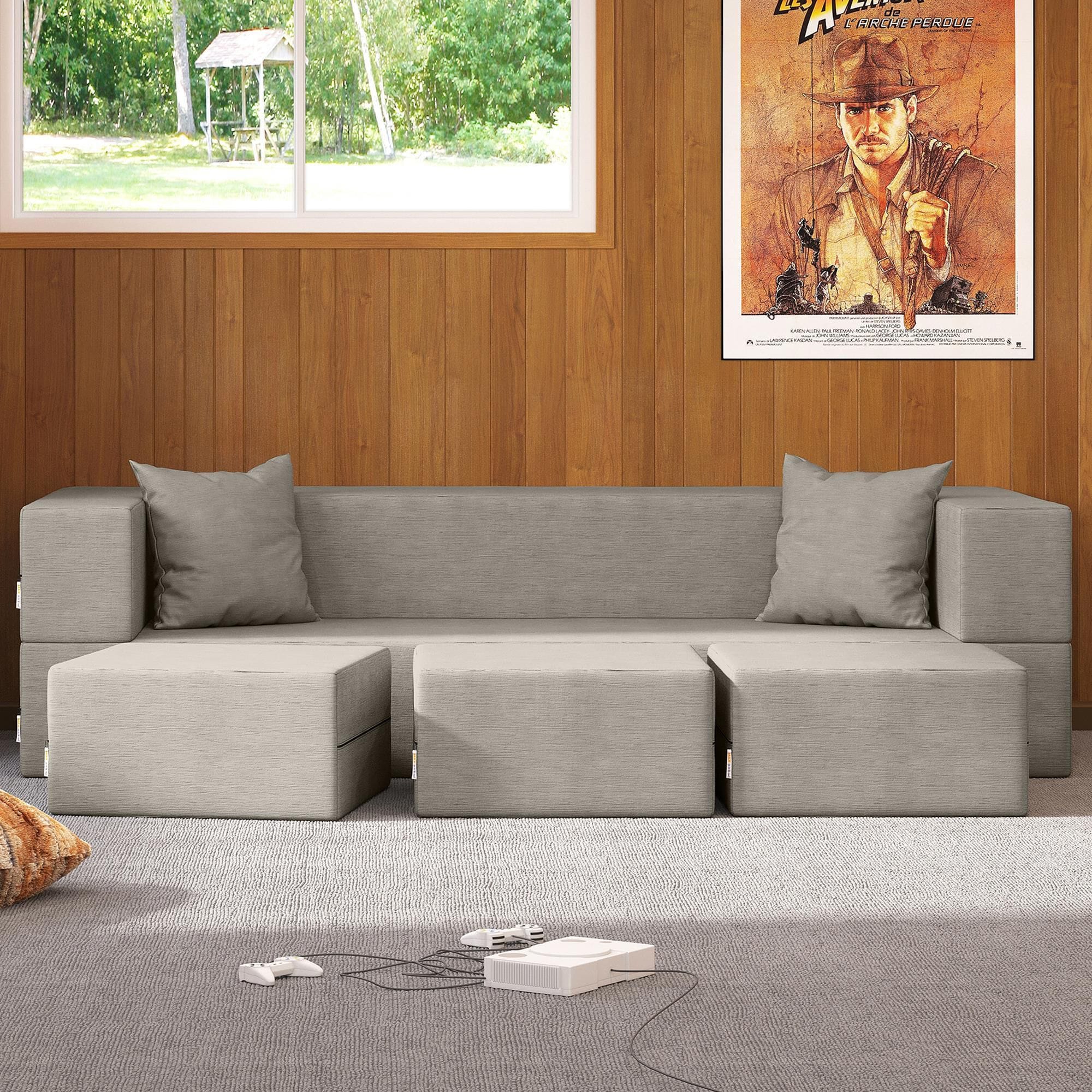 Jaxx Zipline Convertible Sleeper Sofa and Ottoman in Pewter