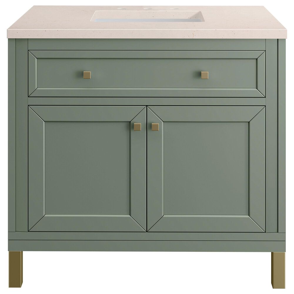 James Martin Vanities Chicago 36" Single Bathroom Vanity in Smokey Celadon with 3 cm Eternal Marfil Quartz Top and Rectangular Sink, , large