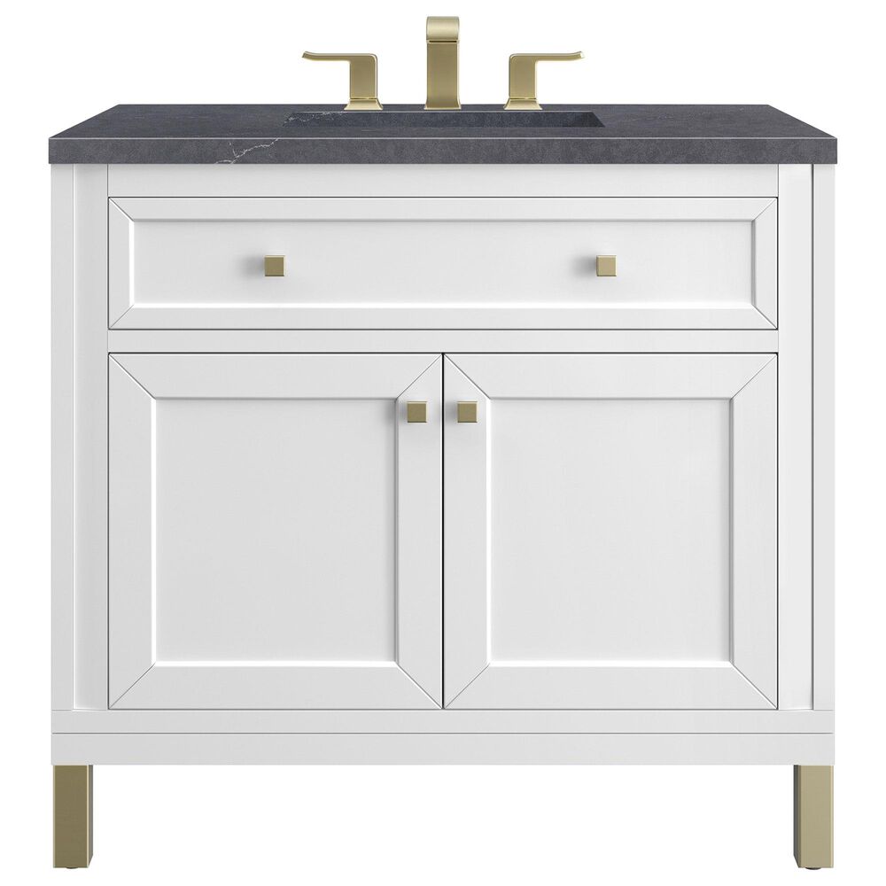 James Martin Vanities Chicago 36" Single Bathroom Vanity in Glossy White with 3 cm Charcoal Soapstone Quartz Top and Rectangular Sink, , large