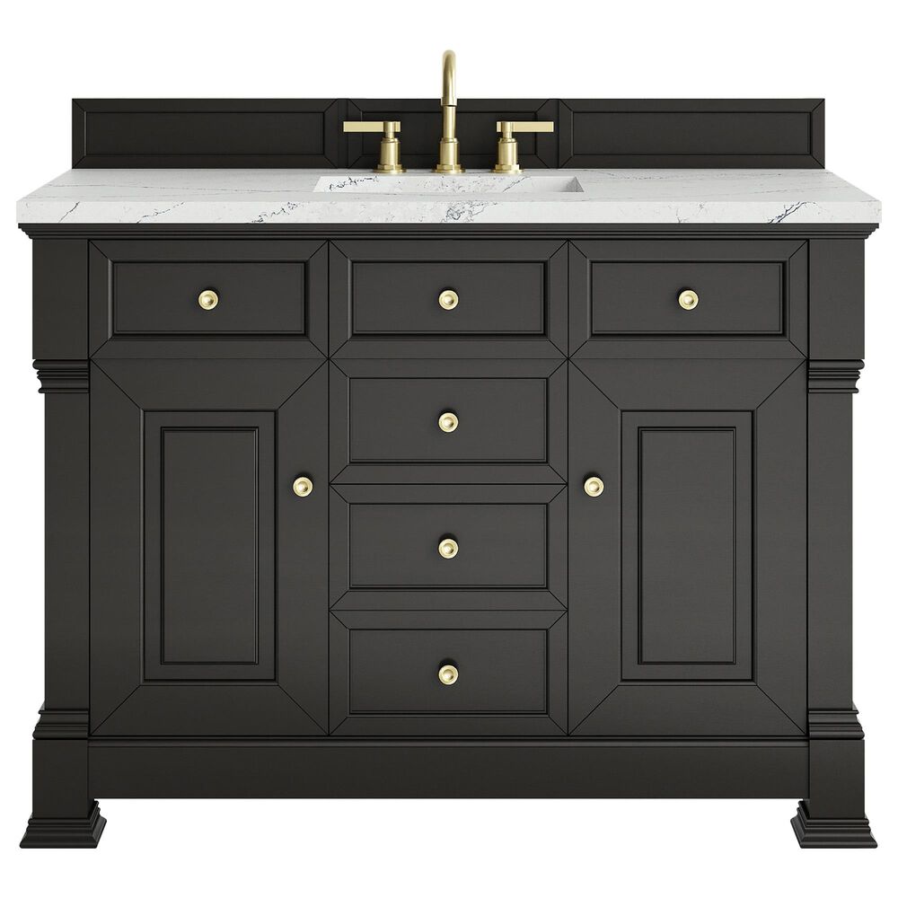 James Martin Vanities Brookfield 48" Single Bathroom Vanity in Black Onyx with 3 cm Ethereal Noctis Silestone Top, Rectangle Sink and FreePower Wireless Charger, , large