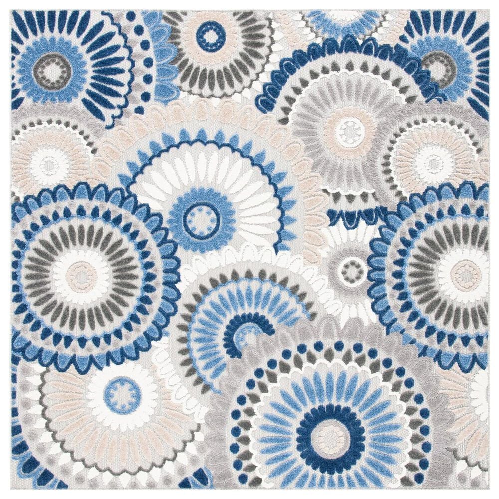 Safavieh Cabana CBN382G 6"7" Square Grey and Blue Indoor/Outdoor Area Performance Rug, , large