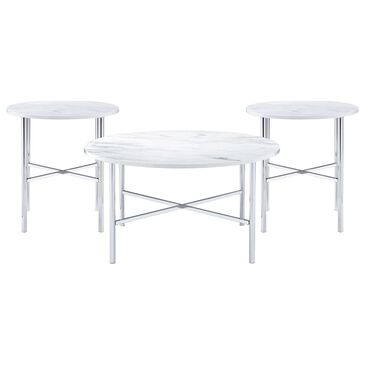 Mayberry Hill Cyrus Table Set in White and Chrome (Set of 3), , large