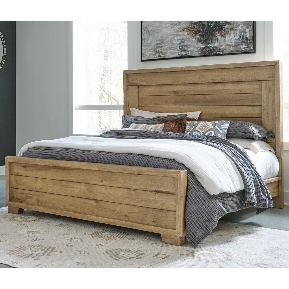 Ashley Galliden King Panel Bed in Light Brown, , large