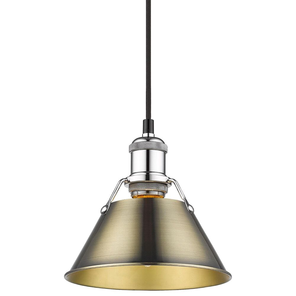 Golden Lighting Orwell 1-Light Small Pendant with Aged Brass Shade in Chrome, , large