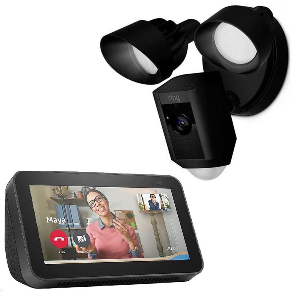 Ring Floodlight Cam Wired Plus in Black + Amazon Echo Show 5 Smart Display with Alexa and 2 MP Camera in Charcoal (2nd Generation), , large
