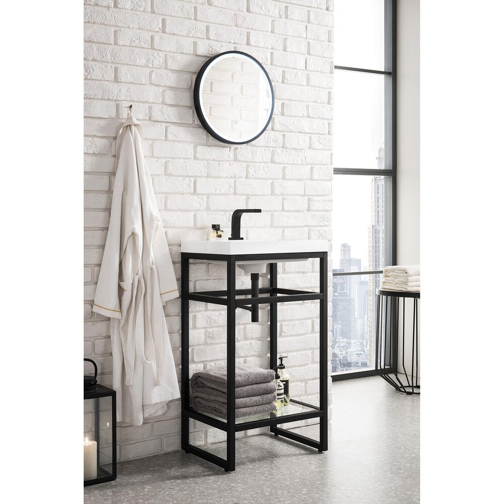 James Martin Vanities Boston 20&quot; Single Bathroom Vanity in Matte Black with 3 cm White Glossy Resin Countertop and Rectangular Sink, , large