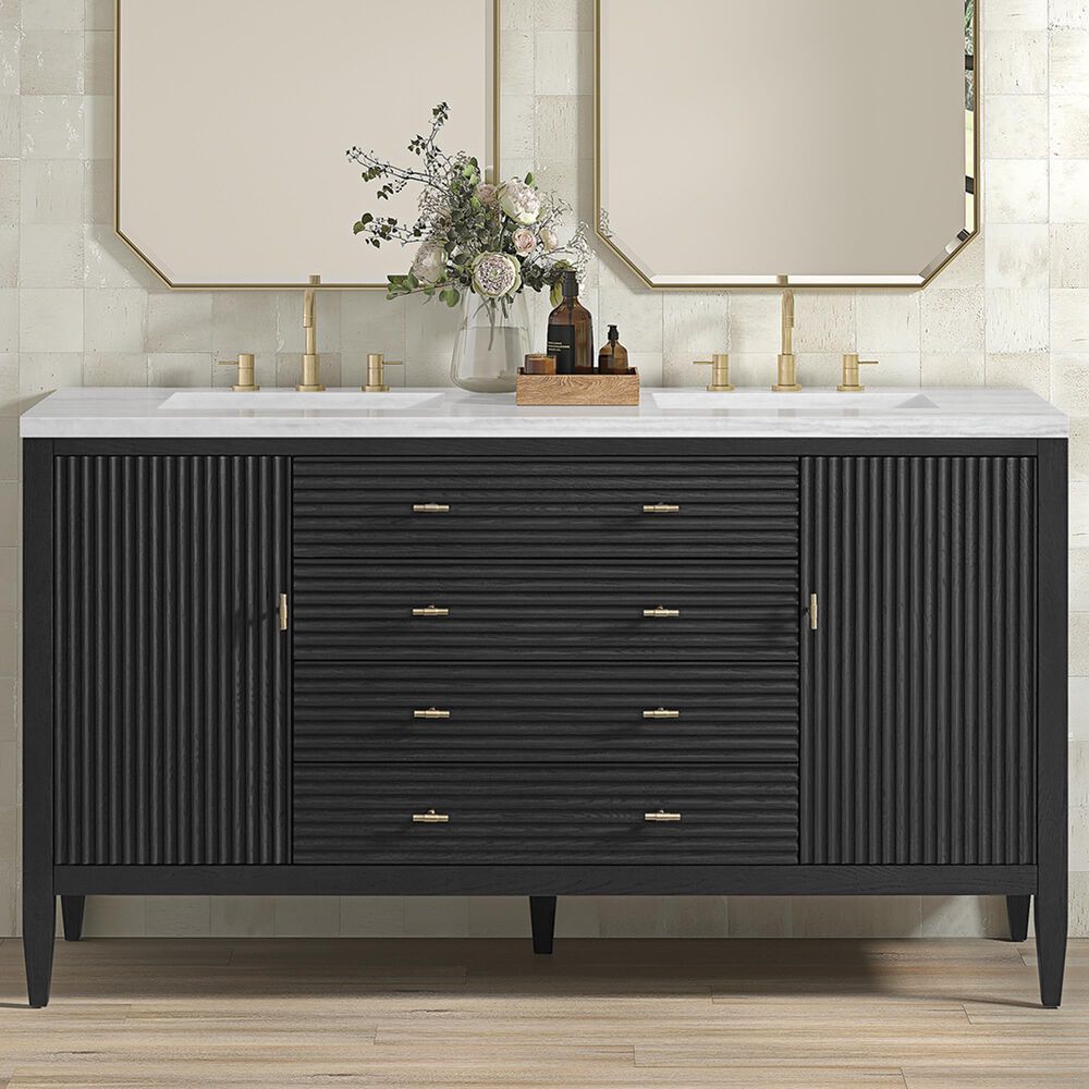 James Martin Vanities Myrrin 60&quot; Double Vanity in Carbon Oak with 3 cm Arctic Fall Solid Surface Top, , large