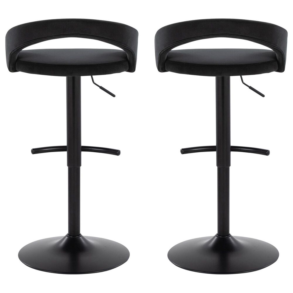 LumiSource Grotto Adjustable Barstool with Black Velvet Upholstery in Black (Set of 2), , large