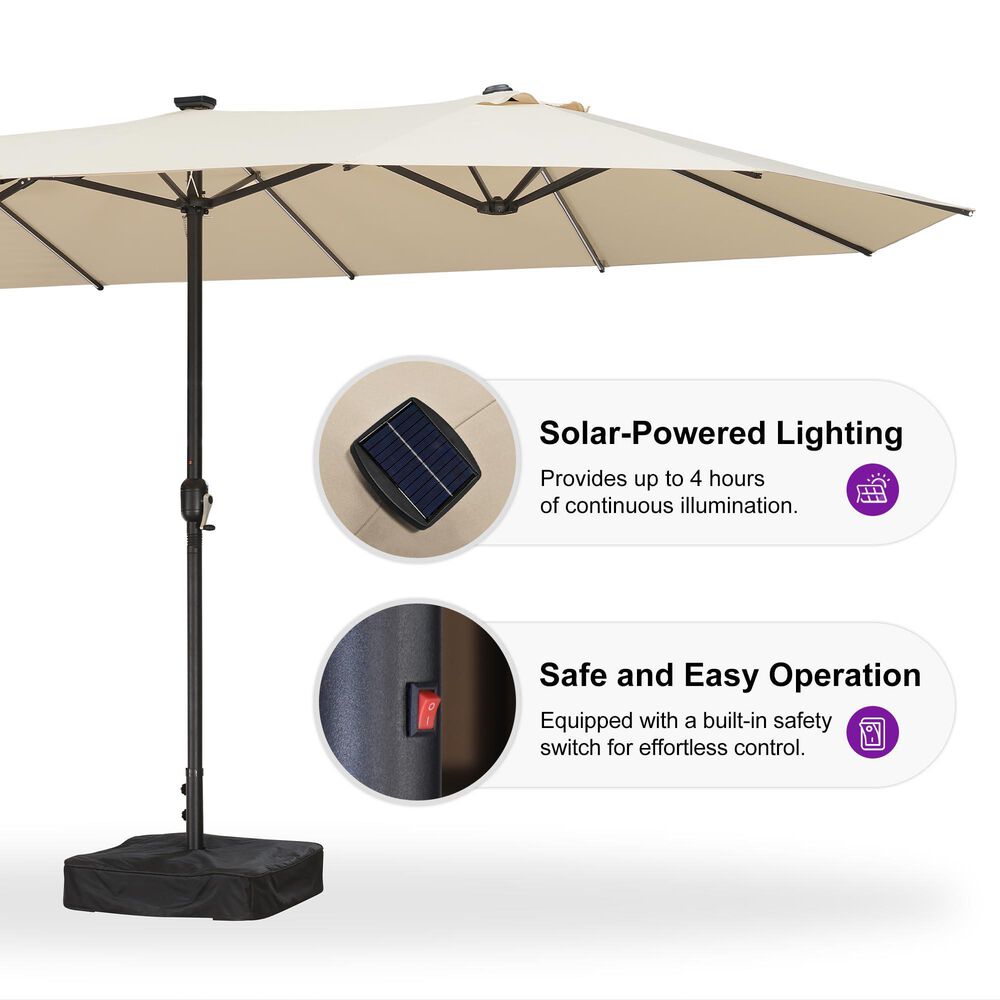 HOMLUX 14' Outdoor Double-Sided Market Umbrella with Base in Khaki, , large