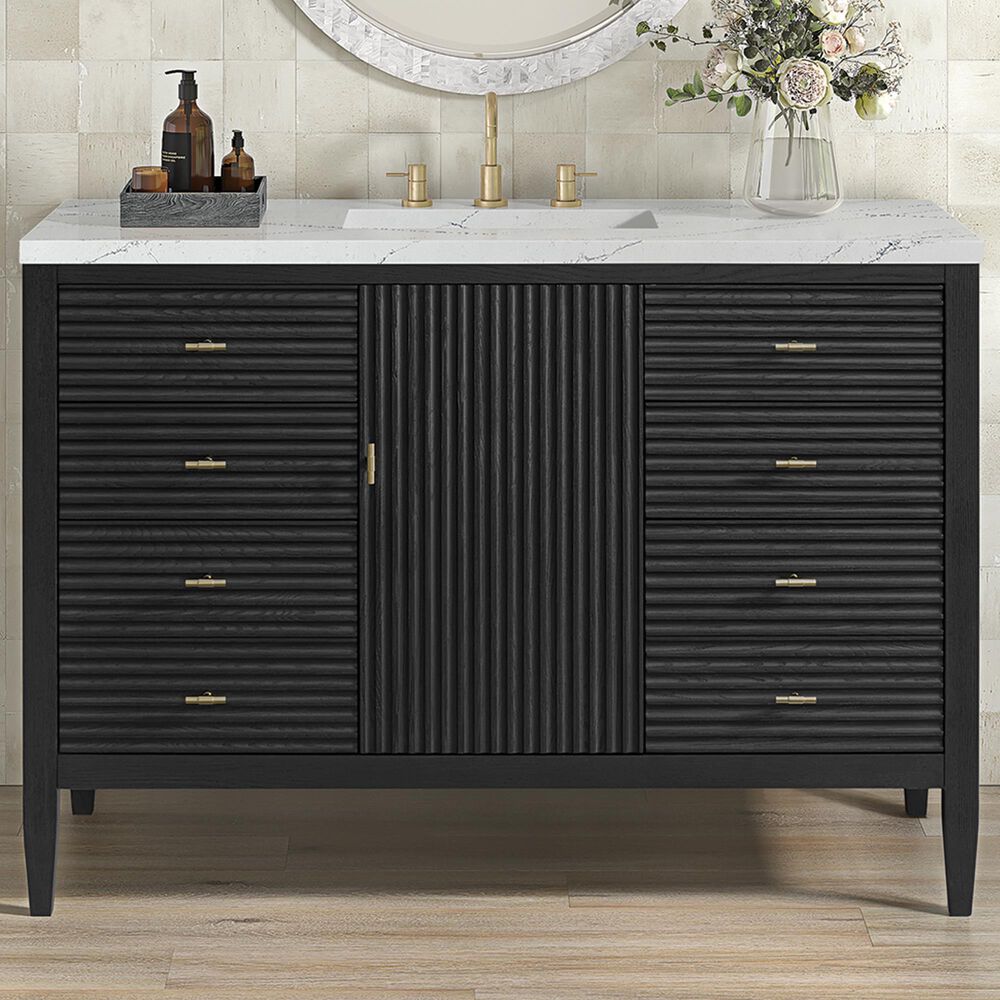 James Martin Vanities Myrrin 48&quot; Vanity in Carbon Oak with 3 cm Ethereal Noctis Quartz Top, , large