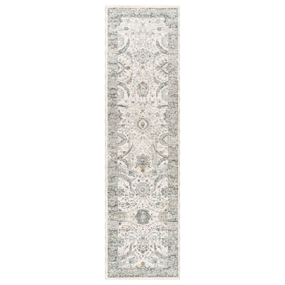 Surya Dresden White, Medium Gray, Gray, Light Slate, Denim and Mustard 2"7" x 10" Runner, , large