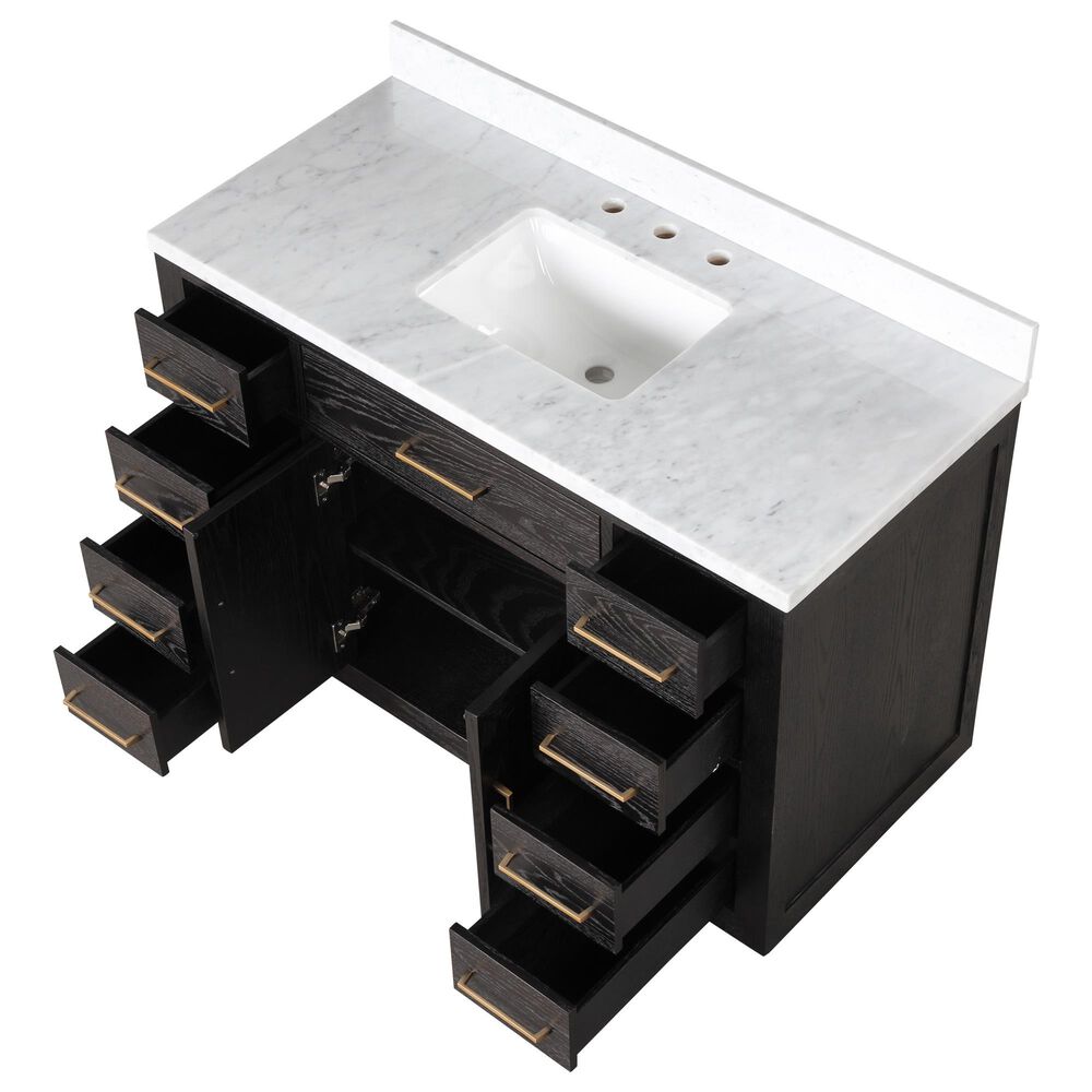 Lexora Home Abbey 48&quot; Single Bathroom Vanity in Black Oak with 2 cm White Carrara Marble Top and Rectangular Sink, , large
