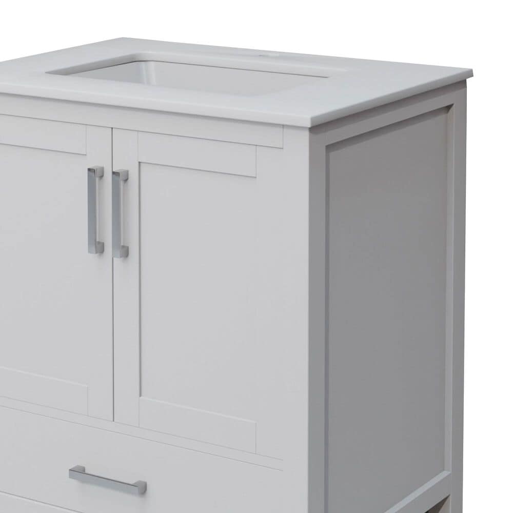 Lexora Home Jacques 30" Single Bathroom Vanity in White with 2 cm White Quartz Top and Rectangular Sink, , large