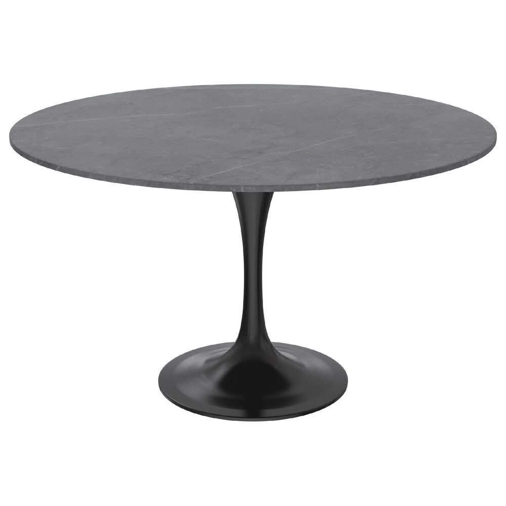 Leisuremod LeisureMod Verve Collection 48 Round Dining Table, Black Base with Sintered Stone Grey Top, , large