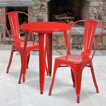Flash Furniture 29" 3-Piece Round Metal Table Set in Red, , large