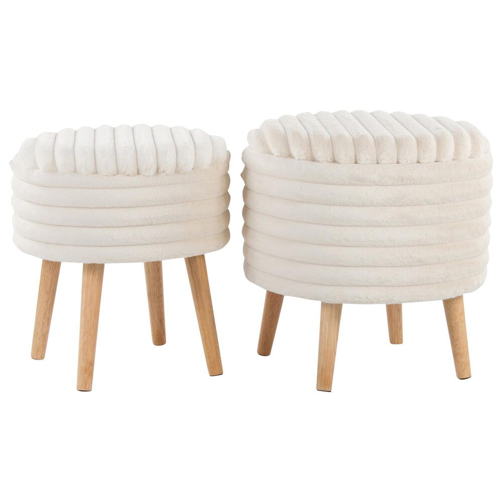 Lumisource Tray Plush 2-Piece Storage Ottoman Set in Cream, , large