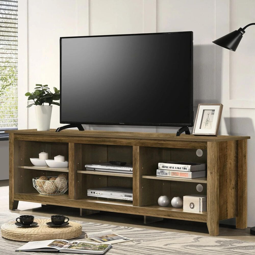 HOMLUX 70" TV Stand with Open Shelves and Adjustable Storage in Knotty Oak, , large