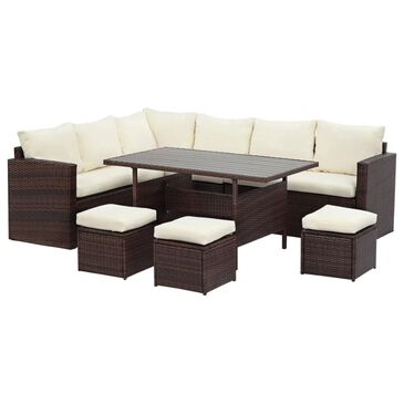 Hearth and Haven 7-Piece Outdoor Dining Set with Beige Cushion in Brown, , large