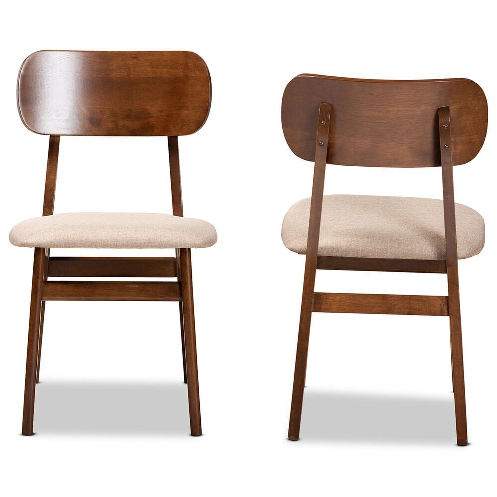 Baxton Studio Euclid Side Chair with Sand Cushion in Walnut Brown (Set of 2), , large