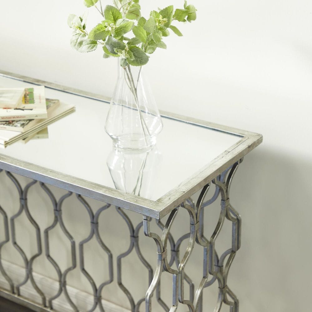 Maple and Jade Console Table with Mirrored Glass Top in Silver, , large