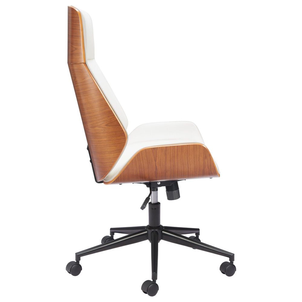 Zuo Modern Flex High Back Office Chair with White Faux Leather in Black and Walnut, , large