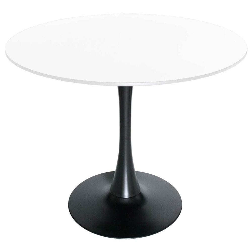 Leisuremod LeisureMod Bristol Mid-Century Modern Round Dining Table with Wood Top and Iron Pedestal Base with Gloss Finish for Kitchen and Dining Room, , large