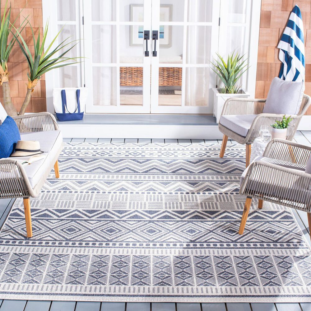 Safavieh Bermuda 8&#39; x 10&#39; Cream and Navy Indoor/Outdoor Area Performance Rug, , large