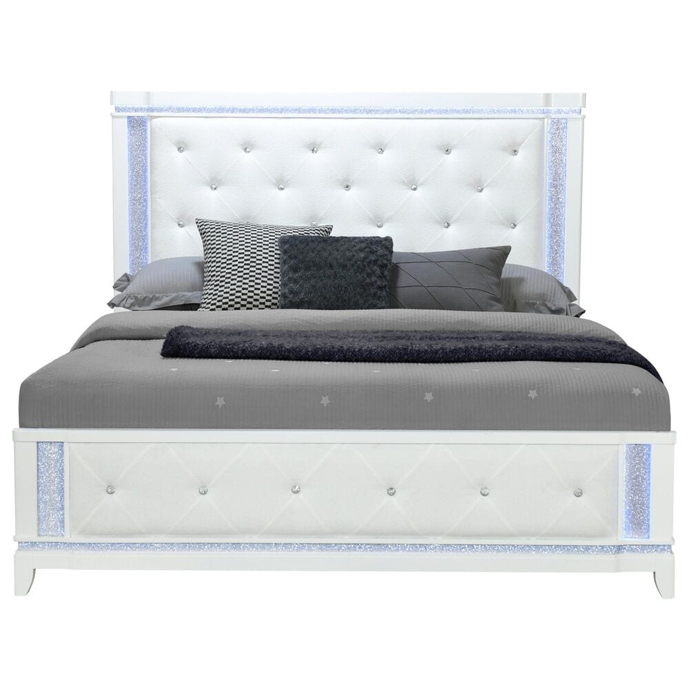 Global Furniture USA Alina 3-Piece King Upholstered Panel Bedroom Set in White, , large