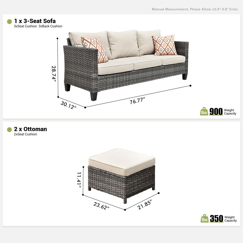 HOMLUX 3-Piece Modular Outdoor Sofa Set with Two Ottomans in Beige, , large