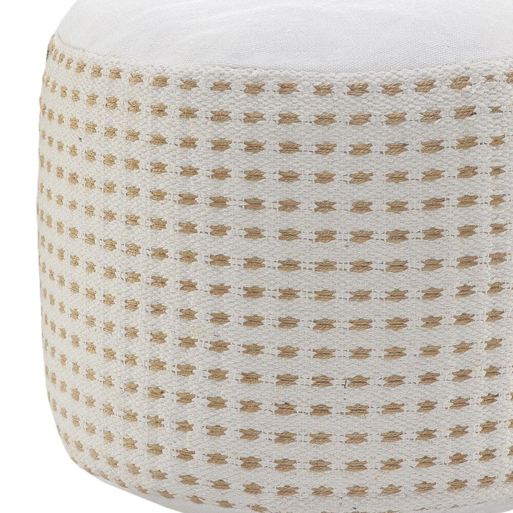LR Home 18" Round Dots Pouf in Natural and White, , large