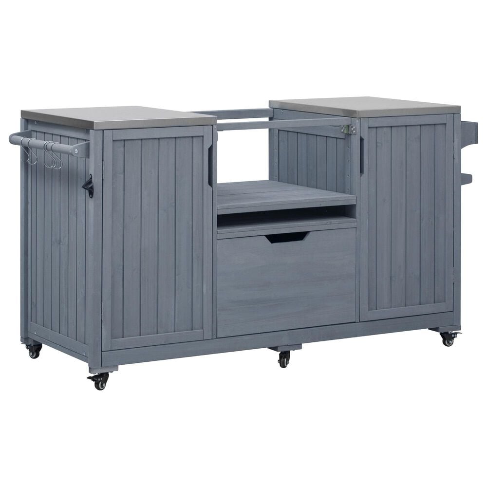 HOMLUX 67" Outdoor Kitchen Island with Stainless Steel Top in Grey, , large