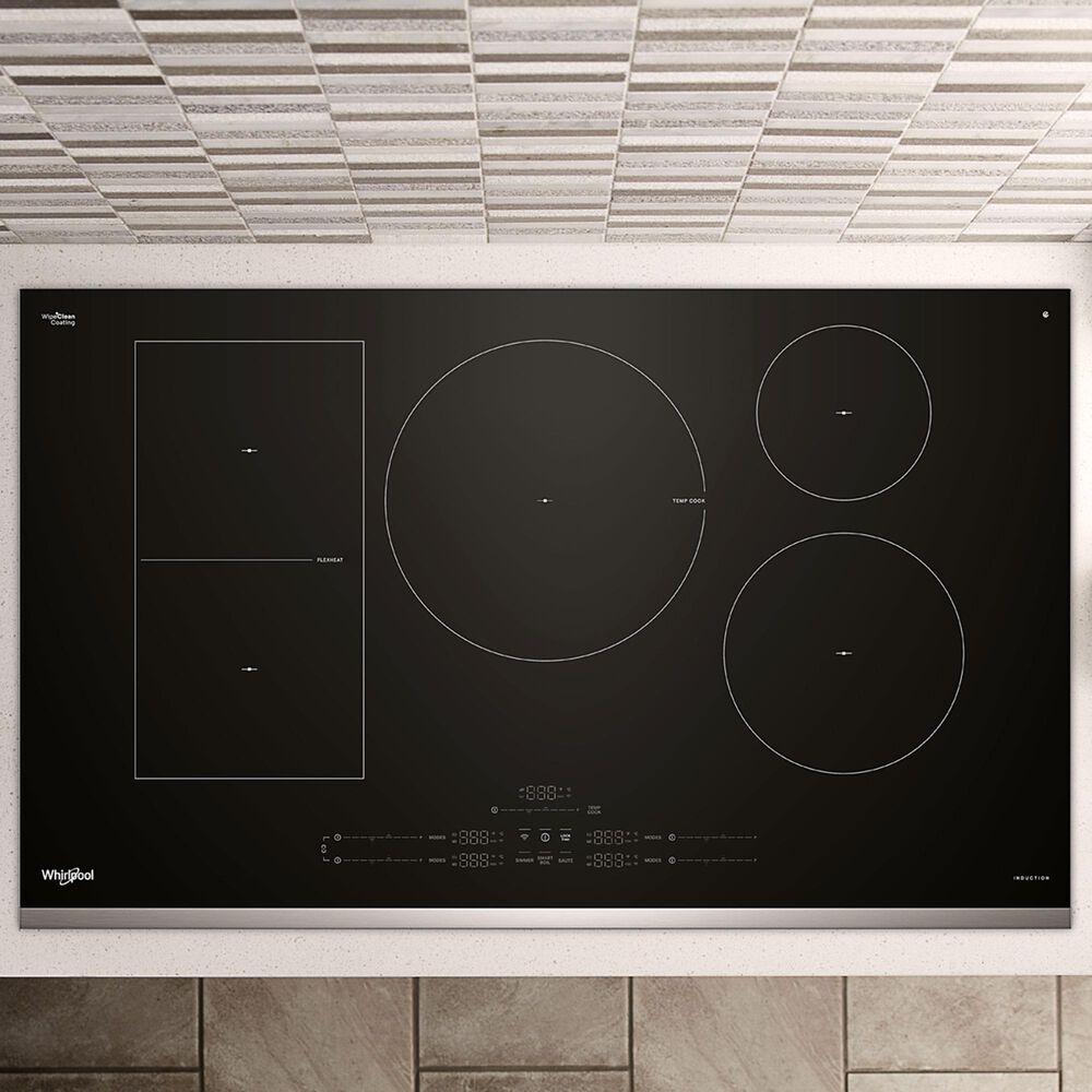 Whirlpool 36&quot; Intelligent Induction Cooktop with Temp Cook Technology and WipeClean Coating in Black and Stainless Steel, , large