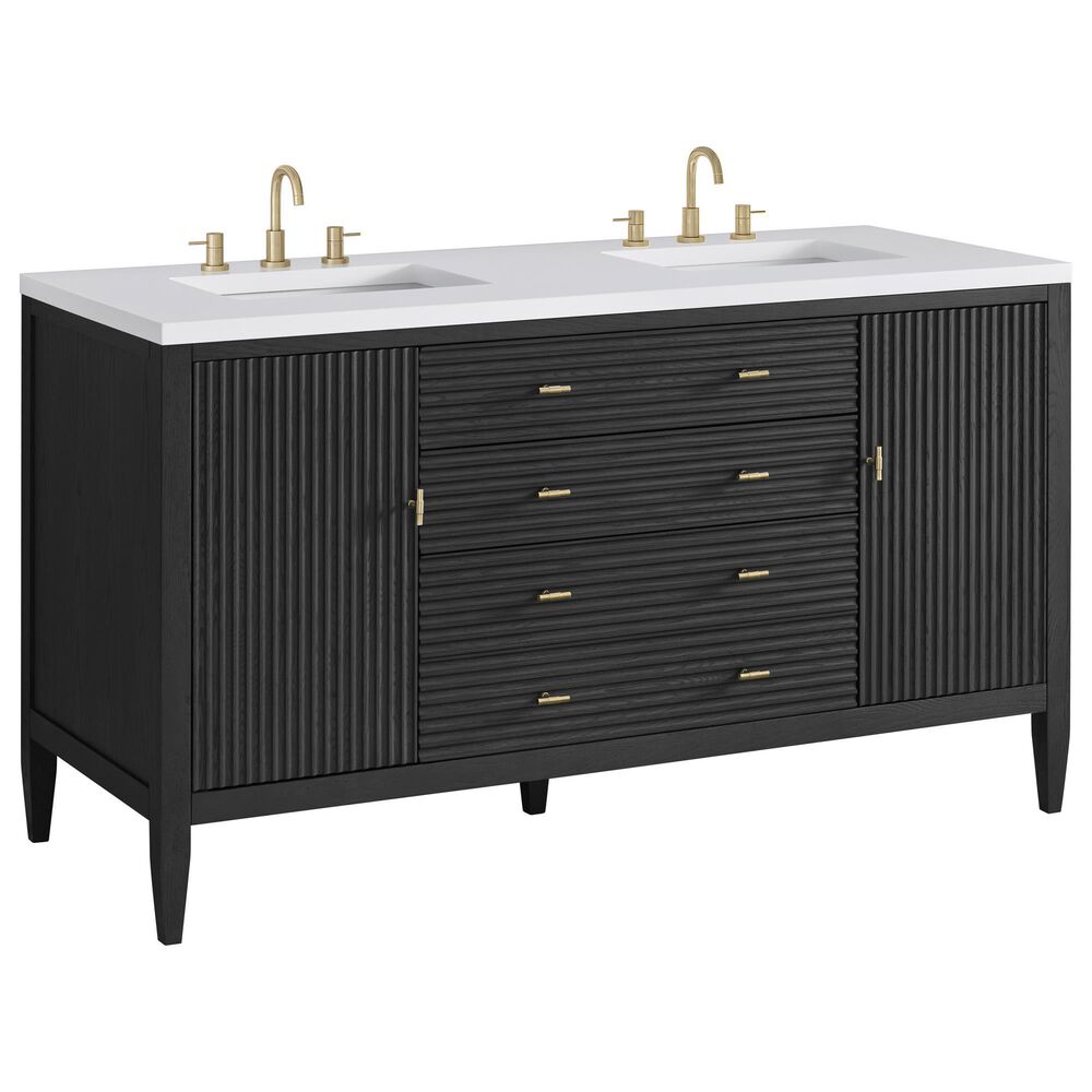 James Martin Vanities Myrrin 60" Double Vanity in Carbon Oak with 3 cm White Zeus Quartz Top, , large