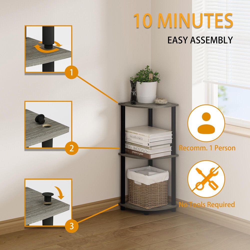 HOMLUX Turn-N-Tube 3-Tier Corner Bookshelf in French Oak and Black, , large