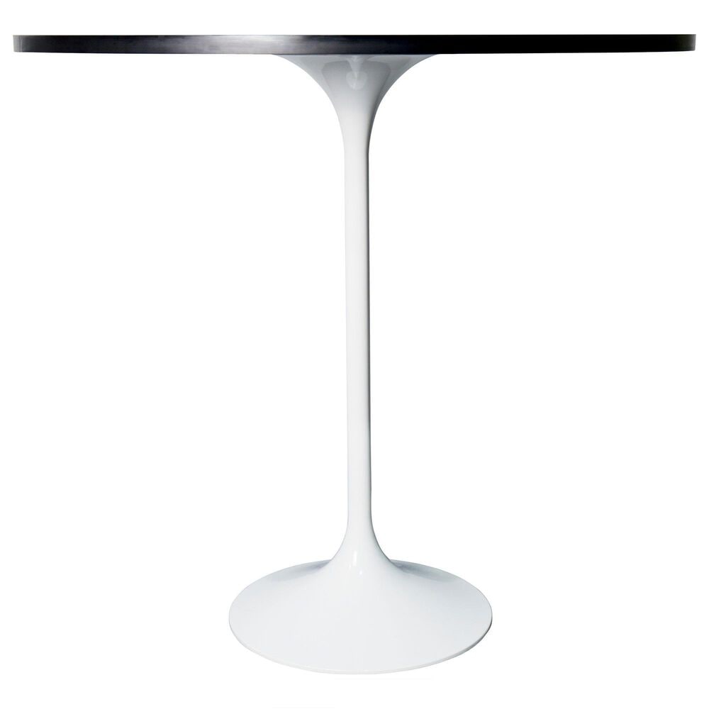 Leisuremod LeisureMod Verve Collection Modern Bar Height Table White Base with 48 Round Black Marbelized Sintered Stone Top, , large