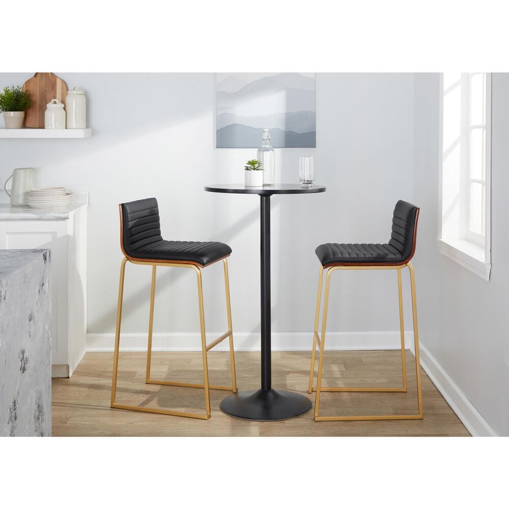 Lumisource Mason Mara Barstool with Black Cushion in Black and Walnut &#40;Set of 2&#41;, , large