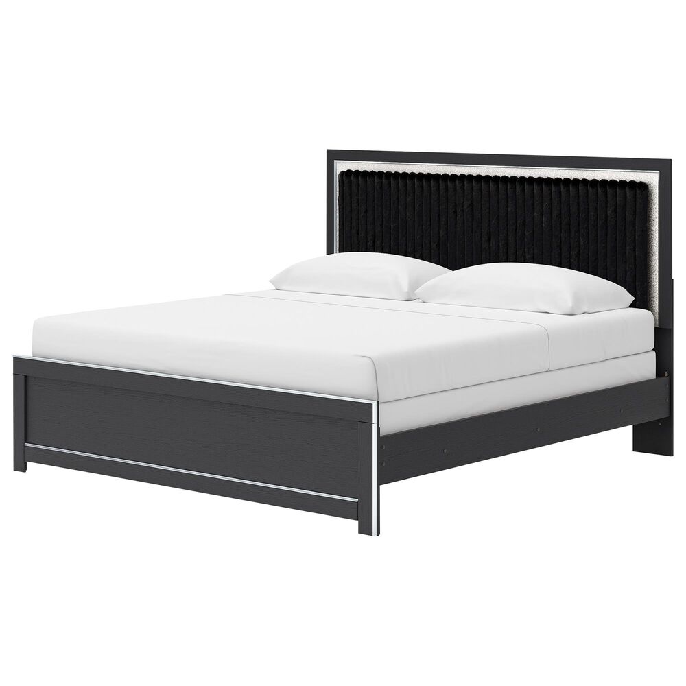 Ashley Zuraleus King Upholstered Panel Bed with Two Nightstands in Matte Black, , large
