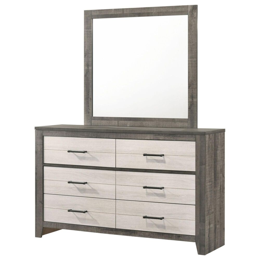 Crown Mark Rhett 6-Drawer Dresser and Mirror in Gray and White, , large