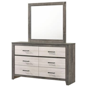Crown Mark Rhett 6-Drawer Dresser and Mirror in Gray and White, , large